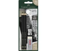Faber-Castell 115296 Pitt Crayons Graphite Monochrome, Set de 3 crayons grades HB, 2B, 4B, Ultra mat, Minime réflexion, Gomme et taille-crayon inclus, Pour dessin, croquis et ombrage