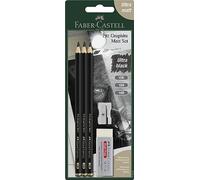 Faber-Castell 115297 Pitt Crayons Graphite Monochrome, Ensemble de 3 crayons grades 10B, 12B, 14B, Ultra mat, Minime réflexion, Gomme et taille-crayon inclus, Pour dessin, croquis et ombrage