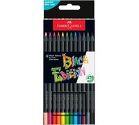 Faber-Castell 116412 Black Edition Boîte de 12 Crayons de Couleur Vibrants, Résistants à la Rupture et Prise en Main Ergonomique, Crayon de Couleurs Colorier sur Papier Clair et Foncé
