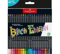 Faber-Castell 116424 Black Edition Boîte de 24 Crayons de Couleur Vibrants, Résistants à la Rupture et Prise en Main Ergonomique, Crayon de Couleurs Colorier sur Papier Clair et Foncé