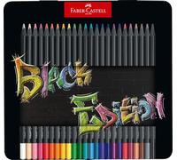 Faber-Castell 116425 Black Edition 24 Crayons de Couleur dans une Boîte en Métal, Résistants à la Rupture, Prise en Main Ergonomique, Crayon de Couleurs Colorier sur Papier Clair et Foncé