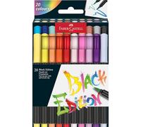 Faber-Castell 116452 Black Edition Set de 20 Feutres Coloriage Adultes, Feutre Aquarelle pour Coloriage et Écriture en Couleurs Vibrantes, Feutre a Eau Lavable sur la Plupart des Tissus