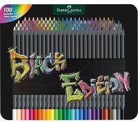 Faber-Castell 116490 Black Edition 100 Crayons de Couleur dans une Boîte en Métal, Résistants à la Rupture, Prise en Main Ergonomique, Crayon de Couleurs Colorier sur Papier Clair et Foncé