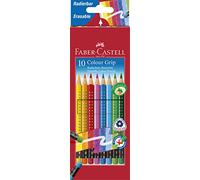 FABER-CASTELL 116613 - Set de crayons de couleur Colour Grip, effaçables, 10 pièces dans un étui en carton