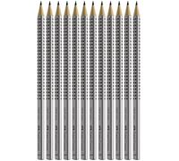 Faber-Castell 117697 GRIP 2001 - Crayons à papier - Couleur du corps : argenté et noir (HB, 1 lot de 12)