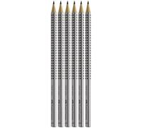 Faber-Castell 117697 - Set de crayons GRIP 2001, 6 pièces, dureté HB, couleur de la tige argentée