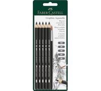 FABER-CASTELL 117897 - Set de crayons Graphite Aquarell, 6 pièces, pinceau aquarelle inclus, pour artistes