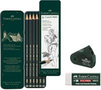 Faber-Castell 119063 Castell 9000 Pencils, Set of 6, HB to 8B Grades, Graphite Pencils for Sketching, Drawing and Writing (Coffret 6 pièces + gomme + taille-crayon double)
