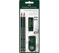 Faber-Castell 119398 Castell 9000 Crayons, Set de 4, Grades 2B, 4B, Boîte à Aiguiser à Double Trou, Crayons Graphite Pour Croquis, dessin et Écriture, Colle Spéciale Pour Graphite Incassable