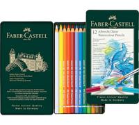Faber-Castell Crayons aquarellables Albrecht Dürer 117512 – Set de 12, mine 3,8 mm, étui métal