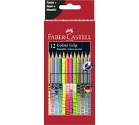 Faber-Castell Crayons de couleur Colour Grip – pastel, néon et métalliques – Lot de 12