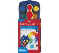 Faber-Castell 125001 - Boîte de couleurs CONNECTOR avec 12 couleurs, blanc opaque, compartiment à pinceaux et champ de nom inclus, bleu, 1 pièce