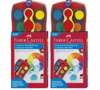 Faber-Castell 125030 - Boîte de couleurs CONNECTOR avec 12 couleurs, blanc opaque, compartiment pour pinceaux et champ pour le nom inclus, rouge, 1 pièce (Lot de 2)
