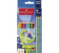 Faber-Castell Set de 13 crayons de couleur Dino incassable, 3 métalliques + autocollants
