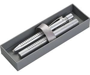 Faber-Castell 140981 Grip 2011 Coffret cadeau avec stylo plume et stylo à bille Argenté