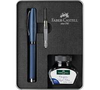 Faber-Castell 149625 - Set d'écriture Essentio Aluminium Bleu, avec stylo plume M, encrier 30 ml et convertisseur