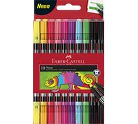 FABER-CASTELL 151109 - Set di penne con punta in feltro neon, 10 penne con doppia punta in fibra per bambini e adulti