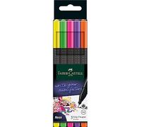 Faber-Castell 151603 - Grip Finepen, Feutre fin, couleurs néon, avec pointe fibre 0.4 mm à monture métallique, étui de 5 pièces