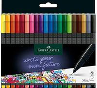 Faber-Castell 151620 Boîte de 20 Feutres Pointe Fine, Feutre Dessin 0.4mm avec Grip Ergonomique, Feutres Coloriage Adultes, Feutre a Eau Lavable sur la Plupart des Tissus