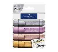 Faber-Castell 154623 - Set de surligneurs TL 46, étui de 4 pièces, couleurs métalliques, pointe biseautée longue durée, largeur de trait 1 - 5 mm