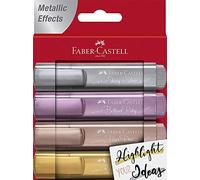 Faber-Castell 154640 - Set de surligneurs TL 46, étui de 4 pièces, couleurs métalliques, pointe biseautée longue durée, largeur de trait 1 - 5 mm