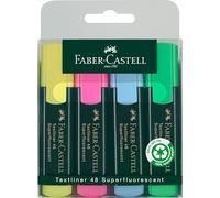 Faber-Castell 154804 - Set de surligneurs TL 48, étui de 4 pièces, couleurs néon, avec pointe biseautée durable, largeur de trait 1-5 mm, rechargeable