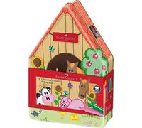 Faber-Castell 155539 - Set de feutres Connector Ferme, boîte métallique de 18, lavable, set de peinture pour enfants