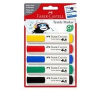 Faber-Castell 159520 - Marqueurs textiles couleurs de base, par 5, convient pour les tissus clairs, pour les fêtes de bébés, les anniversaires d'enfants
