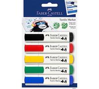 Faber-Castell 159520 - Marqueurs textiles couleurs de base, par 5, convient pour les tissus clairs, pour les fêtes de bébés, les anniversaires d'enfants