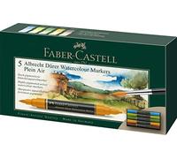 Faber-Castell 160309 Lot de 5 marqueurs aquarelle Albrecht Dürer avec double pointe pour une application précise et sur une surface - Couleur naturelle et multicolore