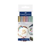 Faber-Castell 160706 Lot de 6 marqueurs métalliques avec pointe en fibre, largeur de trait de 1,5 mm, adapté à de nombreuses surfaces, avec effet métallique en or, argent, bronze, violet, bleu et vert
