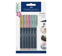 Faber-Castell 160706 - Marqueur Metallics avec pointe en fibre, largeur de trait 1,5 mm, convient pour de nombreuses surfaces, avec effet métallique or, argent, bronze, violet, bleu et vert, lot de 6