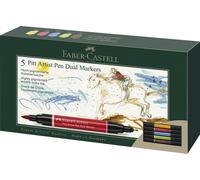 Faber-Castell 162005 Marqueur à encre de Chine Pitt Artist Pen Dualmarker - étui de 5 pièces, assorti