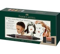 Faber-Castell Pitt Artist Pen Dual Marker, Portrait Portefeuille de 5, Marqueurs de couleur, Dessin, Bureau à domicile, Art, Coloriage
