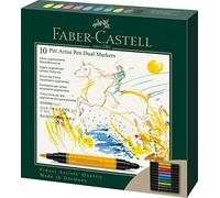 FABER-CASTELL 162010 Pitt Artist Pen Dual Marker Stylo à encre avec deux pointes, une pointe pinceau et une pointe en fibre métallique, étui en carton multicolore