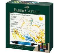 FABER-CASTELL 162020 Pitt Artist Pen Dual Marker Stylo à encre de Chine, avec deux pointes, une pointe pinceau et une pointe en fibre recouverte de métal, étui en carton de 20