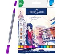 Faber-Castell 164612 - Goldfaber Aqua Dual Marker, avec pointe pinceau et pointe fineliner, étui de 12 pièces