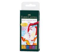 FABER-CASTELL 167103 - Set de crayons à encre de Chine Pitt Artist Pen Brush, étui de 6, Basic, crayons à dessin permanents