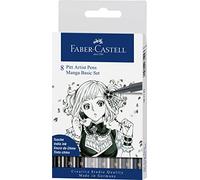 FABER-CASTELL 167107 - Set de stylos à encre avec 8 stylos, pointes fines et pinceaux en noir et nuances de gris
