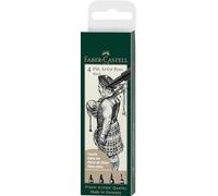 Faber-Castell 167153 Pitt Artist Pens, Set de 4, différentes tailles, Encre noire imperméable et résistante à la lumière, Pour dessin et croquis