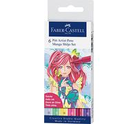 Faber-Castell 167155 Pitt Artist Pen Manga Shôjo Lot de 6 stylos à encre avec pointe pinceau de différentes couleurs d'écriture