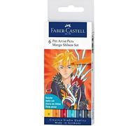 Faber-Castell 167157 Set de Stylos à Encre Shônen, Étui avec 6 Stylo-billes de Différentes Couleurs, Idéal pour le Dessin Précis ou le Manga Créatif