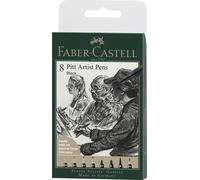 Faber-Castell 167158 - Crayon à encre de Chine Pitt Artist Pen, couleur 199, noir, XXS, S, F, M, B, C, 1.5, Fude hard, étui 8 pièces