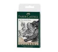 Faber-Castell 167158 - Crayon à encre de Chine Pitt Artist Pen, couleur 199, noir, XXS, S, F, M, B, C, 1.5, Fude hard, étui 8 pièces