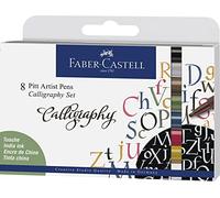 Faber-Castell 167508 - Stylo à Encre Pitt Artist Pen Calligraphy Set, 2,5 mm, étui de 8, Multicolore