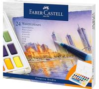 Faber-Castell 169724 - Aquarelle, 24 godets de couleur, avec palette de mélange et pinceau pour réservoir d'eau