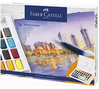 Faber-Castell 169736 - Peintures aquarelles, 36 godets, avec pinceau à réservoir d'eau