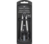 FABER-CASTELL 174035 - Compas articulé à réglage rapide, noir/argent, pièces de rechange et mines de compas incluses, compas avec porte-stylo