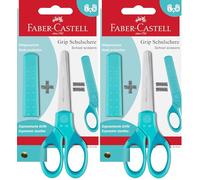 FABER-CASTELL 181554 - Ciseaux scolaires turquoise, avec protection des lames et zone de préhension souple, ciseaux pour enfants (Lot de 2)