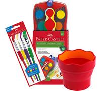 Faber-Castell 181570 Gobelet à eau Clic et Go Vert clair Farbkasten + Softpinsel + Becher rouge